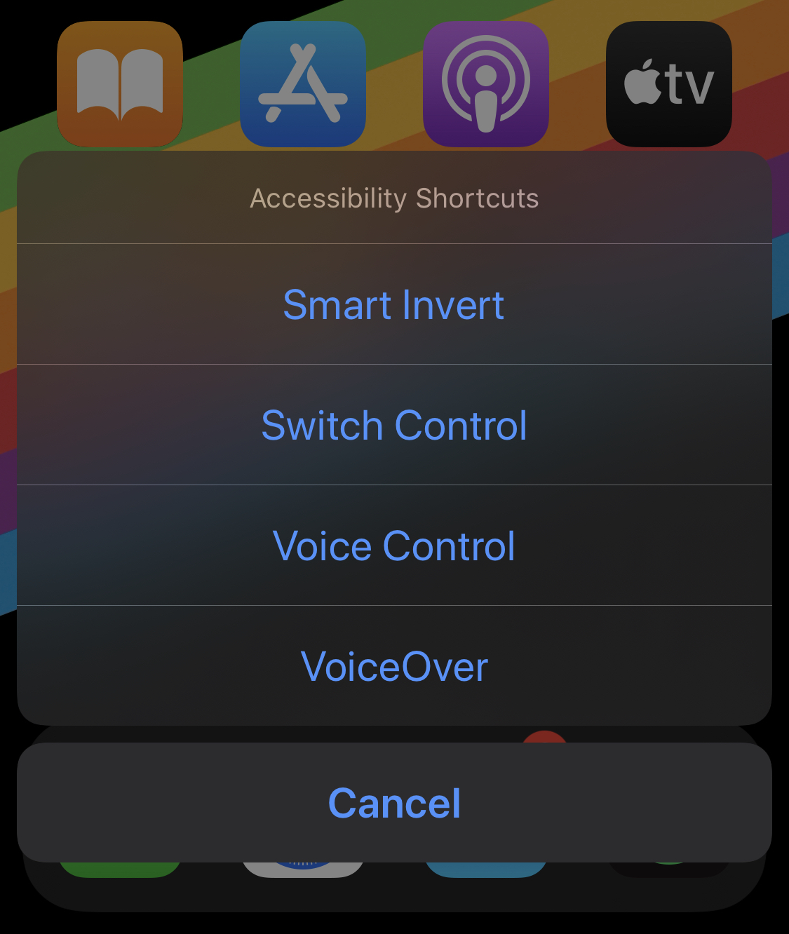 Example of the Accessibility Shortcuts menu.