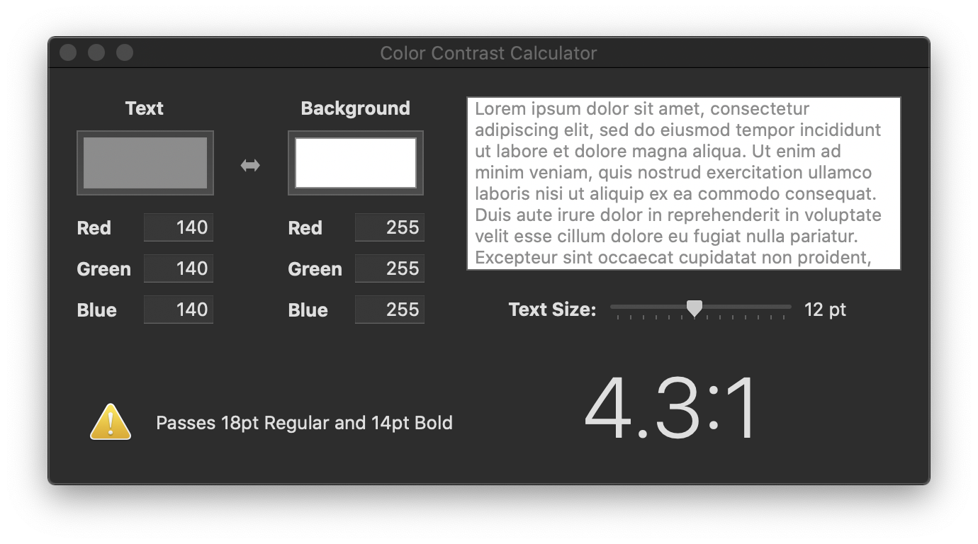 Color Contrast Calculator tool in Xcode.